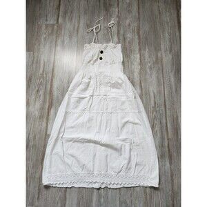 Sea Spice 100% Cotton Midi Dress White Sleeveless Wooden Button Detail Sz M